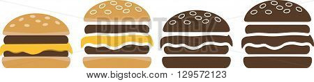Hamburgers in color and brown and white. To make the menu, flyers, brochures, business cards, etc.
