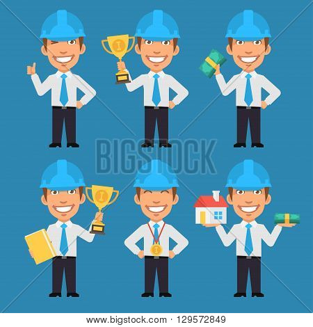Vector Illustration, Engineer Holds Cup Money and Layout House, format EPS 8