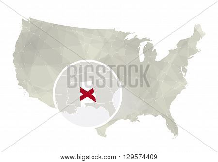 Polygonal Abstract Usa Map With Magnified Alabama State.