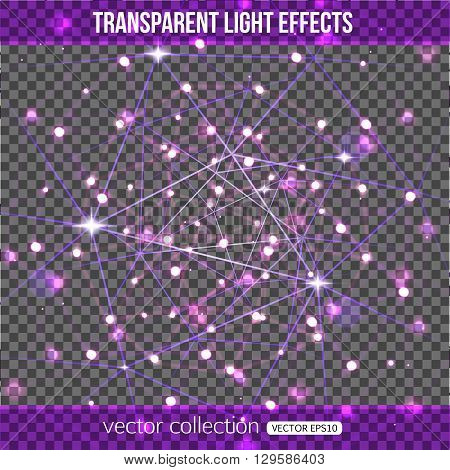 Abstract constellation with lights effect over transparent background. Vector transparent constellation. Vector illustration.
