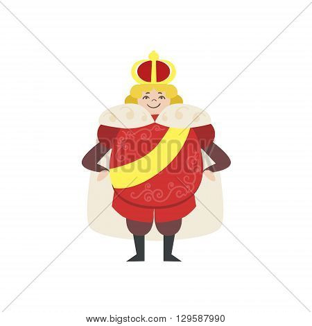 Fairytale King Flat Isolated Childish Style Simple Vector Drawing In Bright Colors On White Background