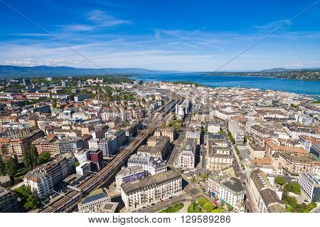 Aerial View Of  Geneva City Old Town In Switzerland