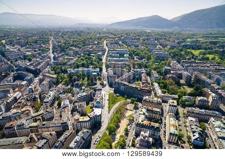 Aerial View Of  Geneva City Old Town In Switzerland