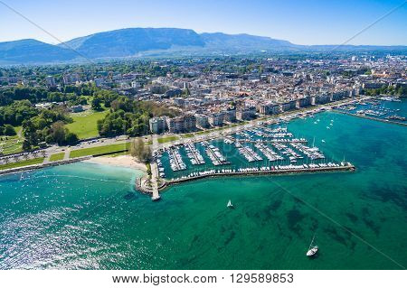 Aerial View Of Leman Lake -  Geneva City In Switzerland