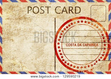 Costa da caparica, vintage postcard with a rough rubber stamp