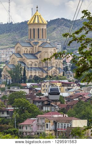 Tbilisi, Georgia - May 07, 2016: View Of The Holy Trinity Cathedral Tsminda Sameba In Tbilisi, Georg