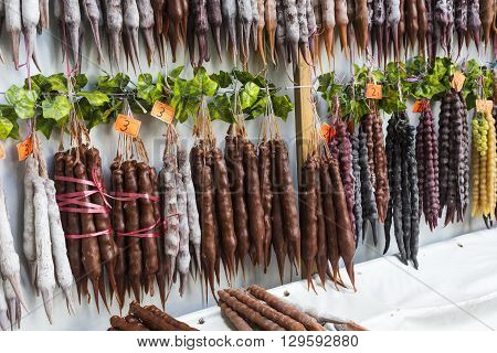 Churchkhela. Traditional Georgian candy on the market