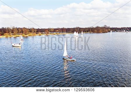 Aerial from sailing at Loosdrechtse plassen in the Netherlands