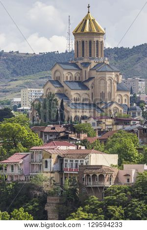 Tbilisi, Georgia - May 07, 2016: View Of The Holy Trinity Cathedral Tsminda Sameba In Tbilisi, Georg