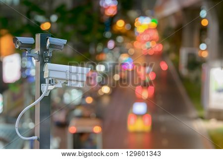 cctv camera surveillance driving operating on at night road to protection outdoor and serve transportation or to control traffic