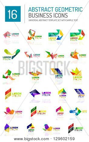 Abstract geometric business logo icon set. Colorful geometrical figure compositions with light effects - triangles circles rings arrows lines