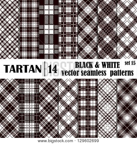 Set tartan seamless pattern in black and white colors.