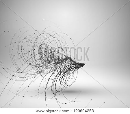Tornado. Swirl with connected line and dots. Wired structure. Technology background. Vector illustration.