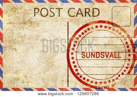 Sundsvall, vintage postcard with a rough rubber stamp