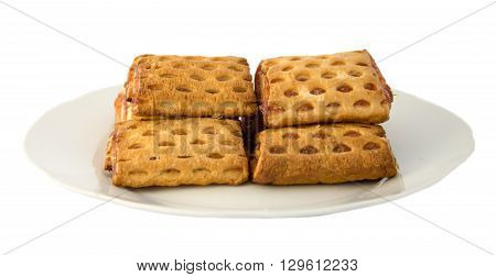 Homemade puff pastry with Apple jam lying on a white background