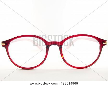 Round glasses frame for eyesight red modern fashion on white background