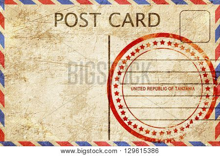 United republic of tanzania, vintage postcard with a rough rubbe