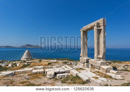 Panoramic view of Portara, Apollo Temple Entrance, Naxos Island, Cyclades, Greece