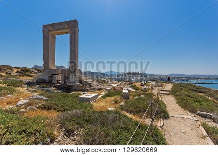 Panoramic view of Portara, Apollo Temple Entrance, Naxos Island, Cyclades, Greece