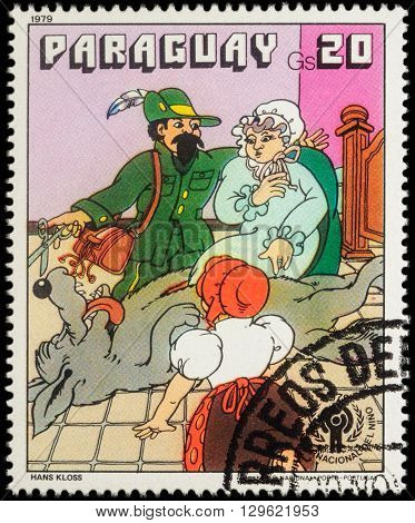 MOSCOW RUSSIA - MAY 12 2016: A stamp printed in Paraguay shows scene from a fairy tale 