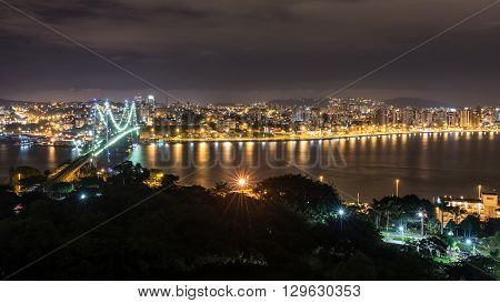 The Hercilio Luz Bridge At Night, Florianopolis, Brazil.