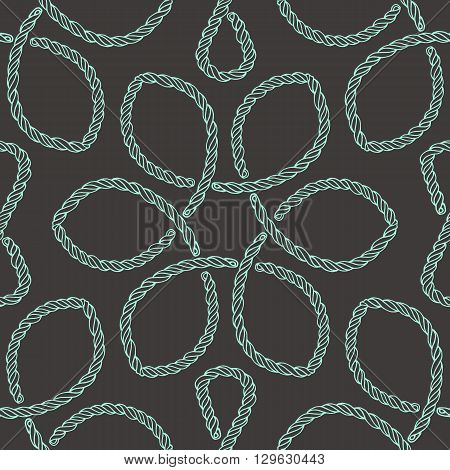 Abstract rope knot seamless pattern. Endless illustration with green rope ornament on black background. Trendy rope knot texture. Endless stylish backdrop. For fabric, wallpaper, wrapping.