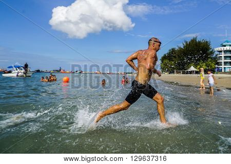 Labuan,Malaysia-April 30, 2016:The Cross Channel Swimming Outdoor 2016 athlete in action at Labuan International Sea Sports Complex at Labuan,Malaysia on 30th April 2016.
