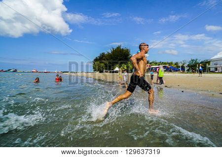Labuan,Malaysia-April 30, 2016:The Cross Channel Swimming Outdoor 2016 athlete in action at Labuan International Sea Sports Complex at Labuan,Malaysia on 30th April 2016.