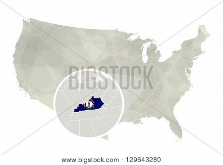 Polygonal Abstract Usa Map With Magnified Kentucky State.