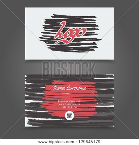 Visit Card With Hand Drawn Abstract Elements. Hand Drawn Business Card Template Design.