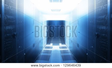 futuristic server room with modern communication and server equipment