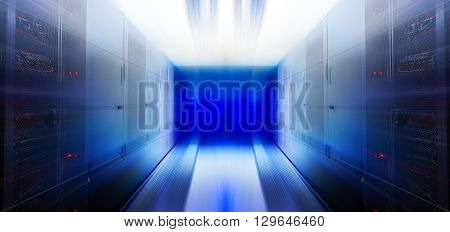 futuristic server room with modern communication and server equipment