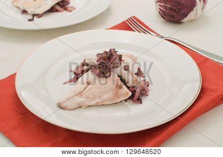 Fish bream with red radicchio di Treviso