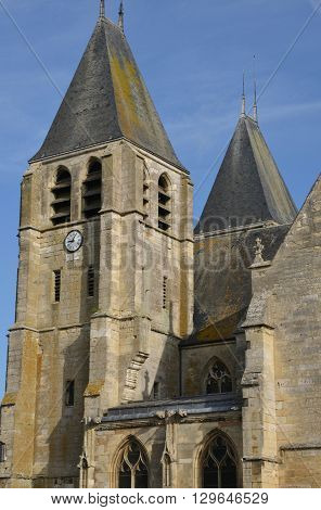 Ecouis France - july 22 2015 : the exterior of the collegiate church built between 1310 and 1313
