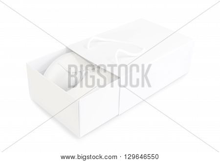white shoe in a white shoebox on white background