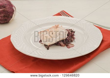 Fish bream with red radicchio di Treviso