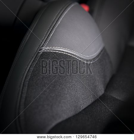 Leather  car seats. Interior detail with stitch