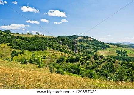Landscape around river Uvac gorge at sunny summer morning, southwest Serbia