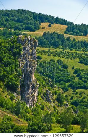 Landscape around river Uvac gorge at sunny summer morning, southwest Serbia