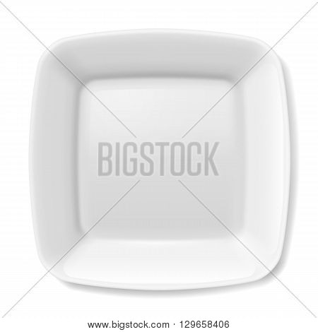 Illustration of empty white plate with rounded borders isolated on white background
