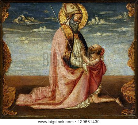 ZAGREB, CROATIA - DECEMBER 08: Neri di Bicci: St. Martin and the beggar, Old Masters Collection, Croatian Academy of Sciences, December 08, 2014 in Zagreb, Croatia