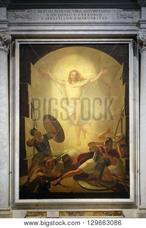 LUCCA, ITALY - JUNE 06, 2015: Altarpiece depicting Resurrection of Christ, work by Michele Ridolfi in Cathedral of St.Martin in Lucca, Italy, on June 06, 2015