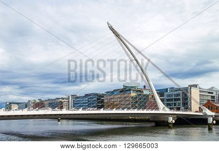 Dublin Ireland - August 3 2013: Nord Wall quay the S.Beckett bridge