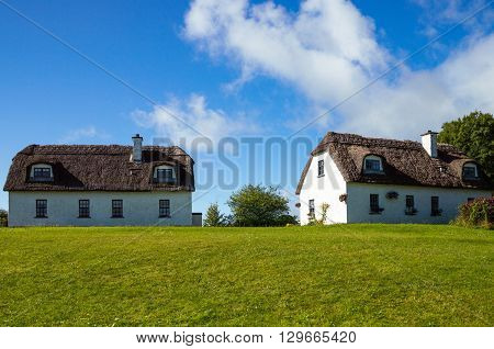 Calway Ireland - August 4 2013: Traditional country houses in the Dunguaire castle area