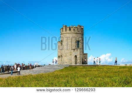 Calway Ireland - August 4 2013: Cliffs of Moher the O'Brien tower