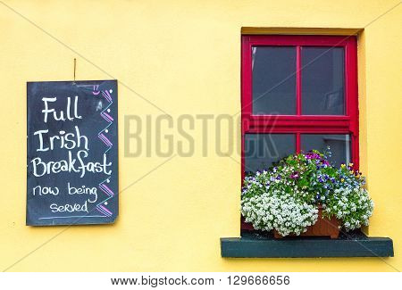 Calway Ireland - August 4 2013: The window of a bar in the Doolin village