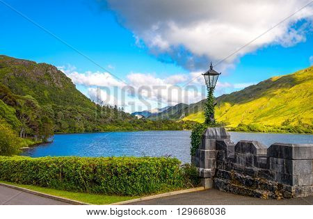 Ireland Calway county Connemara area the Pollacappul lake seen from the Kylemore abbey