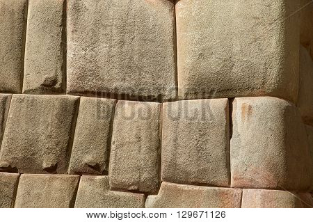 Detail of Inca wall in city of Cuzco in Peru