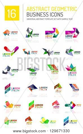 Abstract geometric business logo icon set. Colorful geometrical figure compositions with light effects - triangles circles rings arrows lines