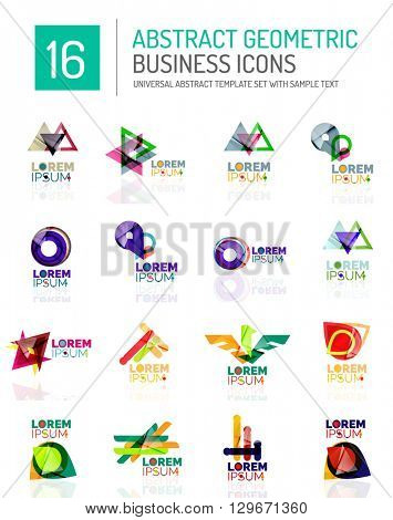 Abstract geometric business logo icon set. Colorful geometrical figure compositions with light effects - triangles circles rings arrows lines